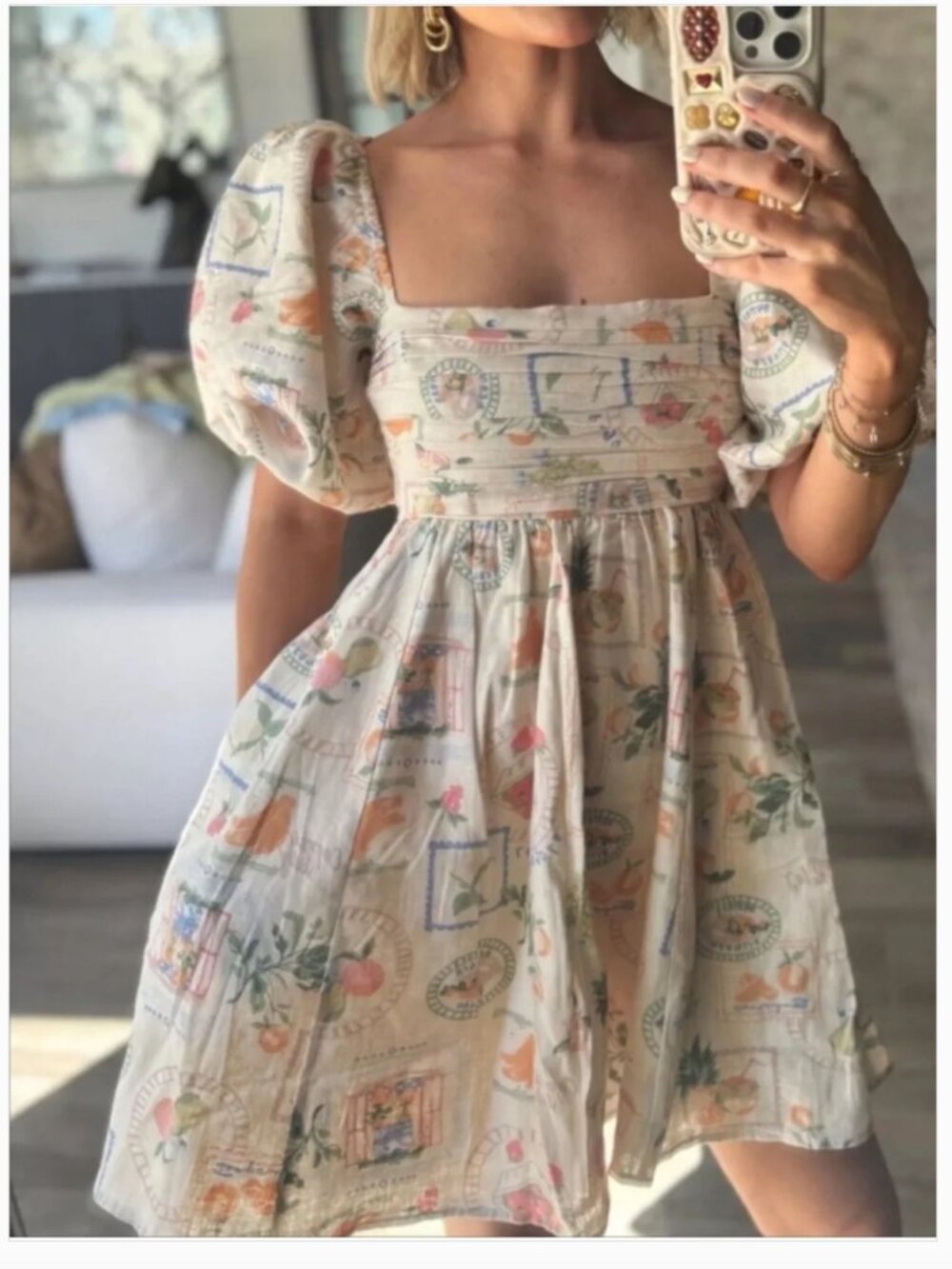 Abercrombie & Fitch Emerson Puff Sleeve Mini Dress Italia Fruit Women's L Petite